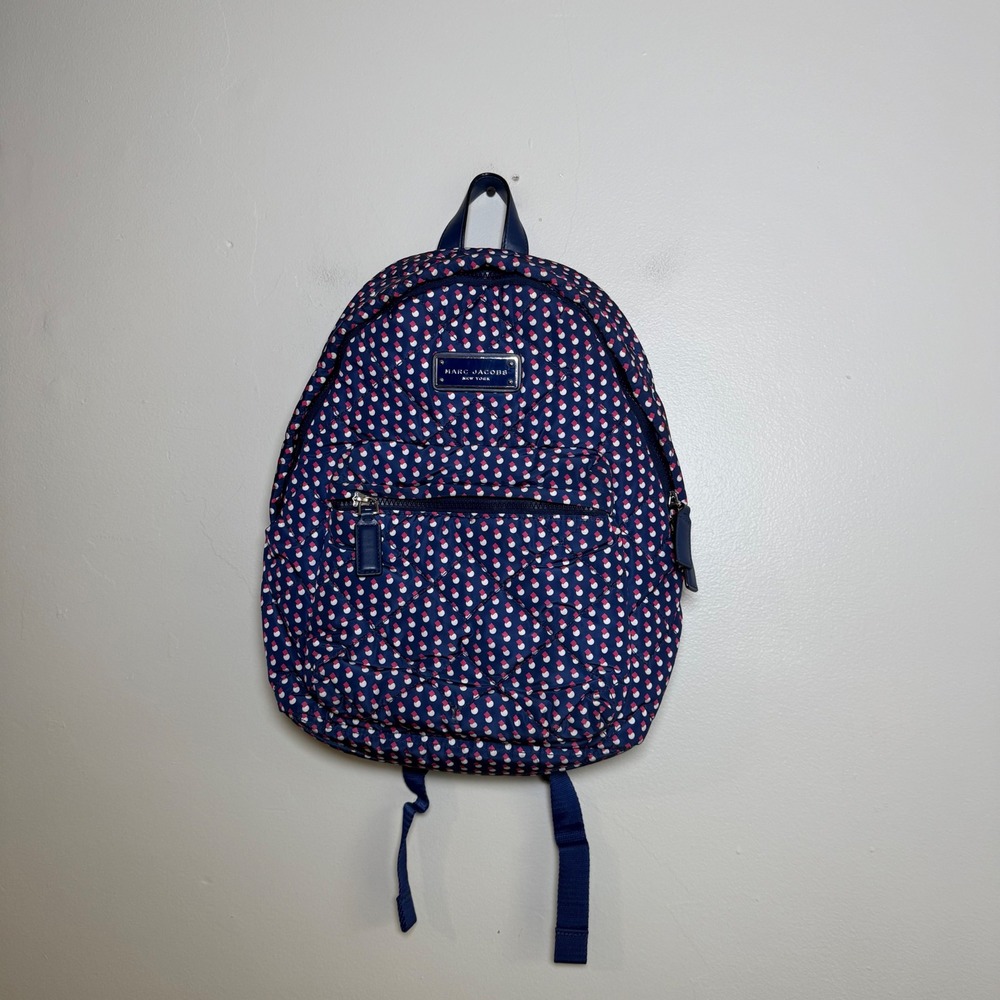 Marc Jacobs M0013564 Quilted Polka Dot Large Backpack Size Large Navy Blue Multi